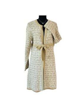 I.E. RELAXED ~ Beige/Gray/Cream Knit/Wool Long Open Front Cardigan with Belt